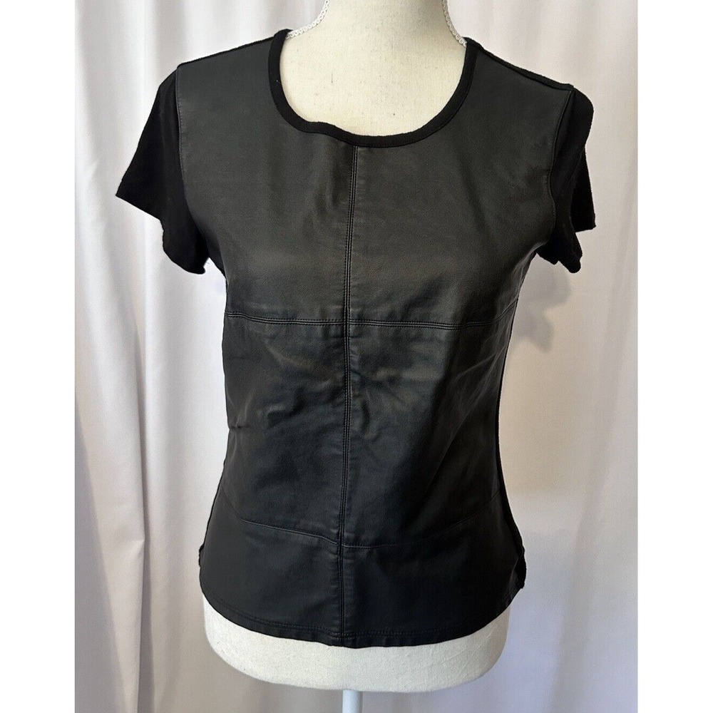 Ralph Lauren Top Womens Size S Faux Leather Blended Fabric Short Sleeves Stretch